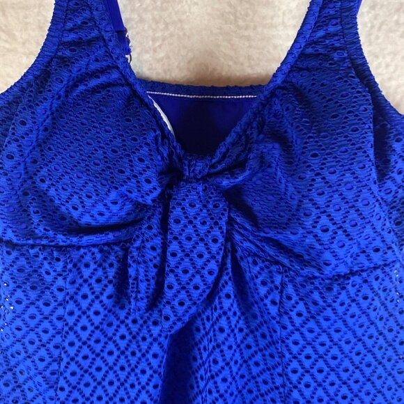 Swim Solutions Women's Bow Front Sleeveless Crochet Cobalt Blue Swim Dress Sz 12 - Picture 2 of 11